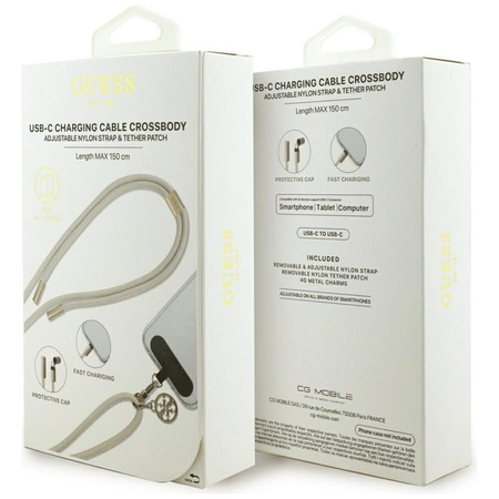 Guess Crossbody Strap 4G Charm - Uniwersalny pasek do telefonu / kabel USB-C do USB-C 1.5m (beżowy)
