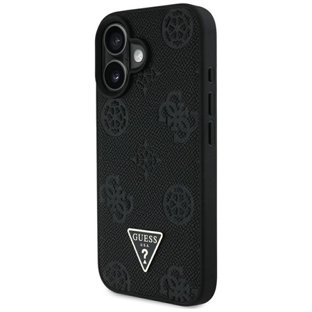 Guess Grained Hot Stamp Peony Triangle Logo MagSafe - Etui do iPhone 16 (czarny)