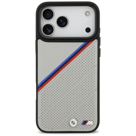 BMW M Tricolor Metal Logo MagSafe - Etui iPhone 17 Pro Max (szary)