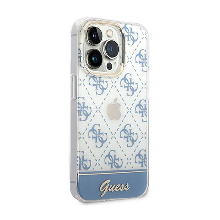 Guess 4G Stripe Script Logo Electroplated Pattern – Etui iPhone 14 Pro (niebieski)