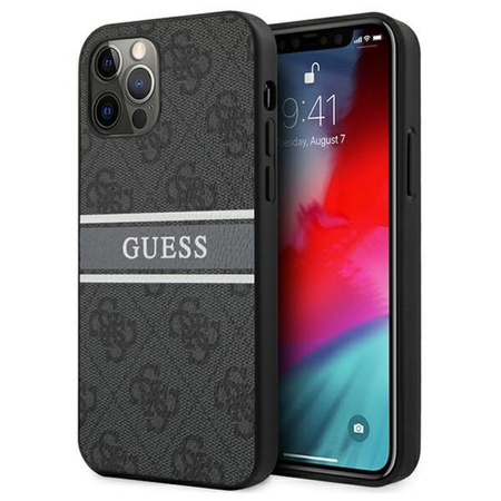 Guess 4G Printed Stripe - Etui iPhone 12 / iPhone 12 Pro (szary)