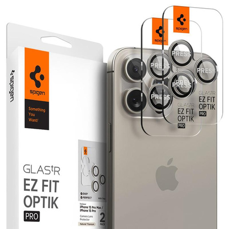 Spigen Optik Pro GLAS.TR EZ Fit Camera Protector 2-Pack - Szkło ochronne na obiektyw do iPhone 17 Pro / 17 Pro Max / iPhone 15 Pro / 15 Pro Max / iPhone 14 Pro 