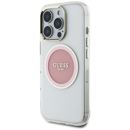 Guess IML Metal Colored Circle Classic Logo MagSafe - Etui do iPhone 16 Pro (różowy)