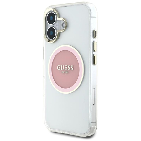 Guess IML Metal Colored Circle Classic Logo MagSafe - Etui do iPhone 16 (różowy)