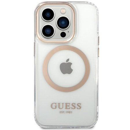 Guess Metal Outline Magsafe - Etui iPhone 15 (przezroczysty / złoty)