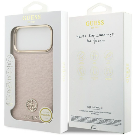 Guess Grained Strass Logo MagSafe - Etui iPhone 17 Pro Max (różowy)