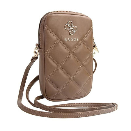 Guess Zip Quilted 4G - Torebka na telefon (brązowy)