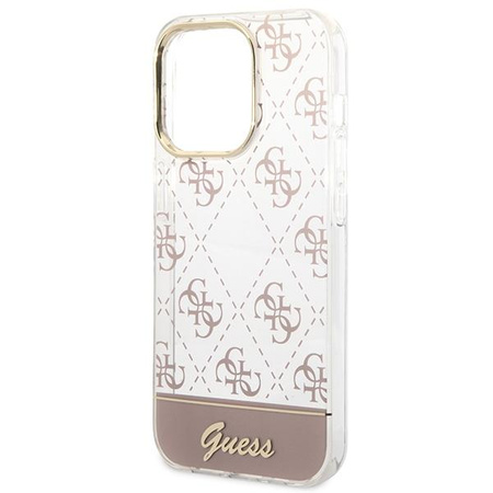 Guess 4G Stripe Script Logo Electroplated Pattern – Etui iPhone 14 Pro (różowy)