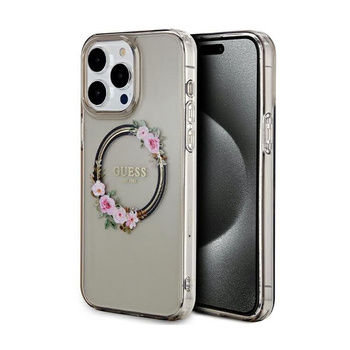 Guess IML Flowers Wreath MagSafe - Etui iPhone 15 Pro Max (czarny)