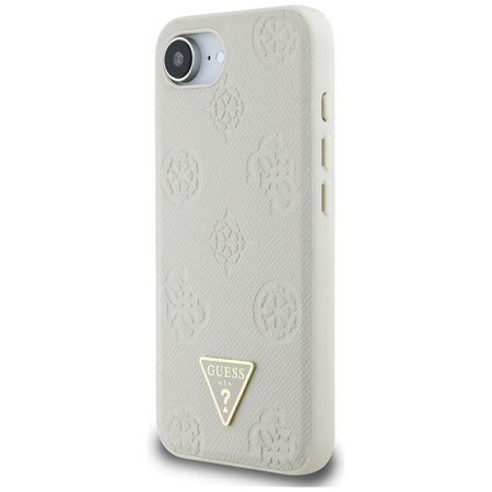 Guess Grained Hot Stamp Peony Triangle Logo MagSafe - Etui do iPhone 16e (beżowy)