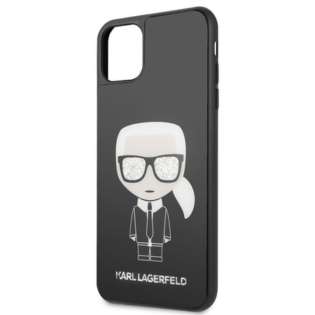 Karl Lagerfeld Double Layer Glitter Tempered Glass - Etui iPhone 11 Pro Max ze szklanym tyłem (czarny)