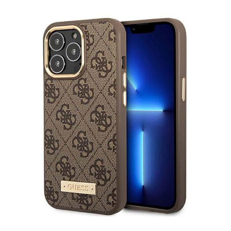 Guess 4G Logo Plate MagSafe - Etui iPhone 14 Pro Max (brązowy)