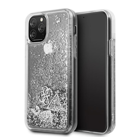 Guess Liquid Glitter Hearts - Etui iPhone 11 Pro (srebrny)