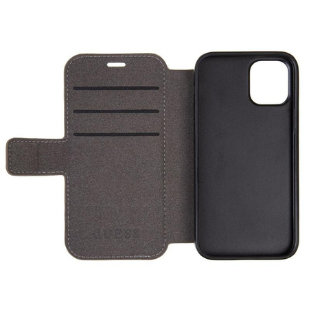 Guess Booktype 4G Charms Collection - Etui iPhone 12 / iPhone 12 Pro z kieszeniami na karty (szary)
