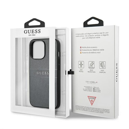 Guess Saffiano Metal Logo Stripes - Etui iPhone 13 Pro (szary)