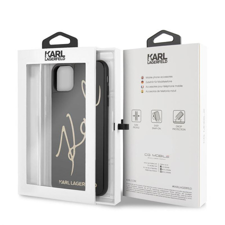 Karl Lagerfeld Double Layers Tempered Glass Glitter Signature Case - Etui iPhone 11 Pro Max (czarny)