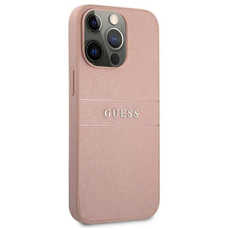 Guess Saffiano Metal Logo Stripes - Etui iPhone 13 Pro (różowy)