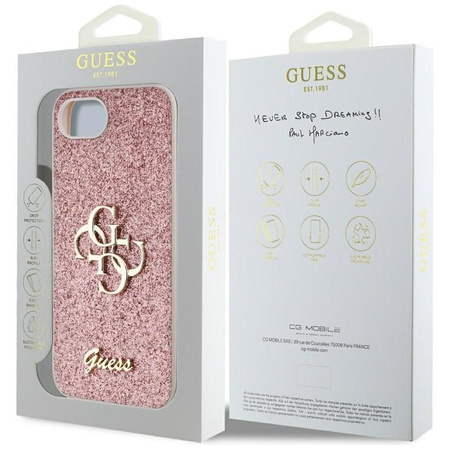 Guess Fixed Glitter Big 4G - Etui do iPhone 16e (różowy)