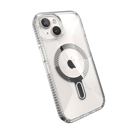 Speck Presidio Perfect-Clear Grip ClickLock & MagSafe - Etui iPhone 16e / iPhone 15 / iPhone 14 / iPhone 13 (Clear / Chrome Finish / Serene Silver)