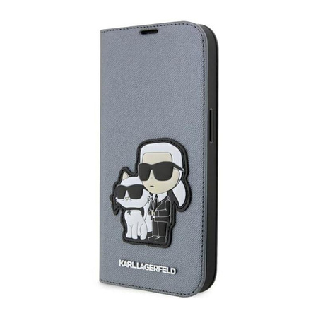 Karl Lagerfeld Booktype NFT Saffiano Karl & Choupette - Etui iPhone 14 Pro Max (Srebrny)