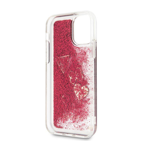 Guess Liquid Glitter Hearts - Etui iPhone 11 Pro (malinowy)