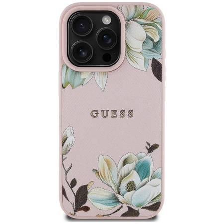 Guess Grained Printed Flower Pattern MagSafe - Etui do iPhone 16 Pro (różowy)