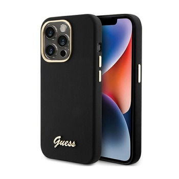 Guess Silicone Script Metal Logo & Frame - Etui iPhone 15 Pro (czarny)