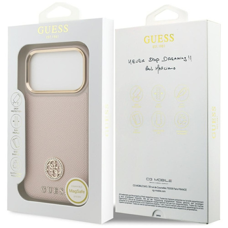 Guess Grained Strass Logo MagSafe - Etui iPhone 17 Pro (różowy)