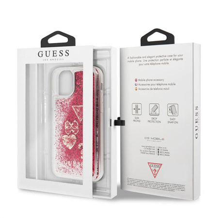 Guess Liquid Glitter Hearts - Etui iPhone 11 Pro (malinowy)