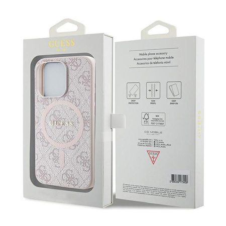 Guess 4G Collection Leather Metal Logo MagSafe - Etui iPhone 15 Pro (różowy)