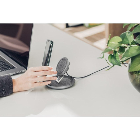 Moshi Lounge Q Wireless Charging Stand – Bezprzewodowa ładowarka indukcyjna Qi do iPhone i Android 15W (Nordic Gray)