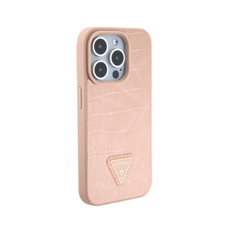Guess Croco Triangle Metal Logo - Etui iPhone 15 Pro (różowy)
