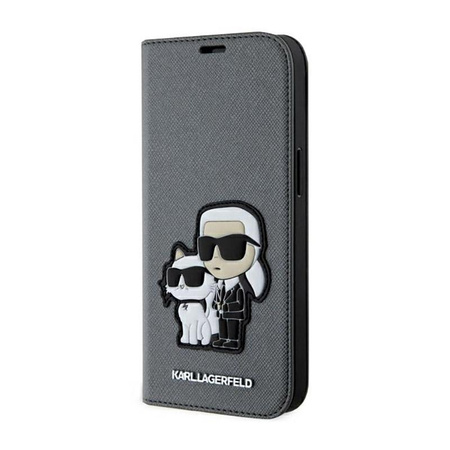 Karl Lagerfeld Booktype NFT Saffiano Karl & Choupette - Etui iPhone 14 (Srebrny)