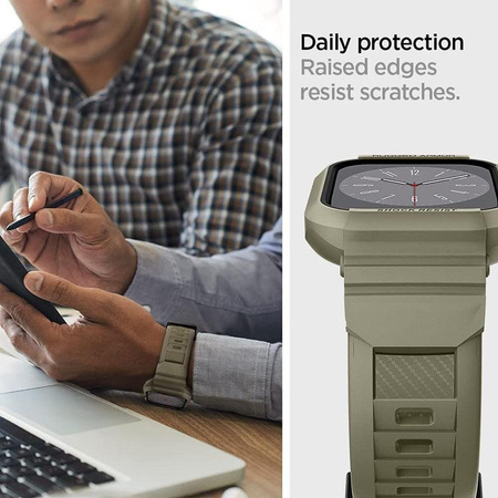 Spigen Rugged Armor Pro - Pasek z obudową do Apple Watch 44/45 mm (Vintage Khaki)