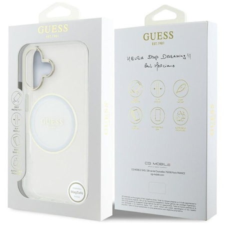 Guess IML Metal Colored Circle Classic Logo MagSafe - Etui do iPhone 16 (biały)