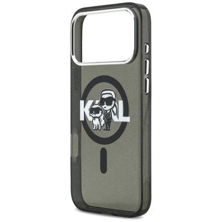 Karl Lagerfeld IML Glitter Karl & Choupette Sketch Logo MagSafe - Etui iPhone 17 Pro Max (czarny)