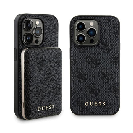 Guess Bundle Pack MagSafe 4G Metal Gold Logo - Zestaw etui + Power Bank 5000mAh MagSafe iPhone 14 Pro (czarny)