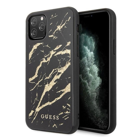 Guess Marble Glass Gold Glitter - Etui iPhone 11 Pro Max (czarny)