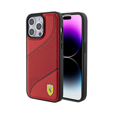 Ferrari Perforated Waves Metal Logo - Etui iPhone 15 Pro (czerwony)