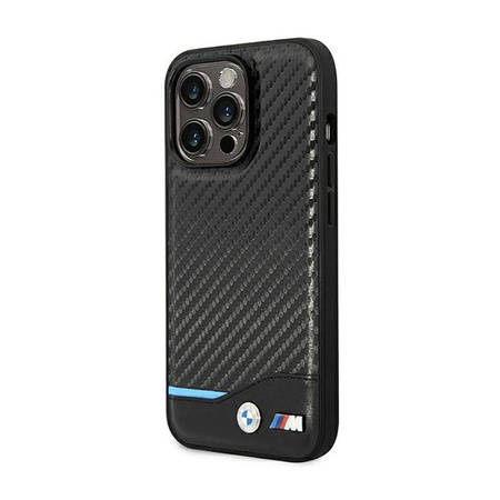 BMW Leather Carbon Blue Line – Etui iPhone 14 Pro Max (Czarny)
