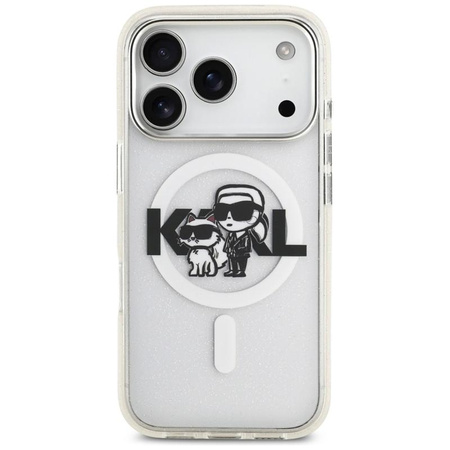 Karl Lagerfeld IML Glitter Karl & Choupette Sketch Logo MagSafe - Etui iPhone 17 Pro (przezroczysty)