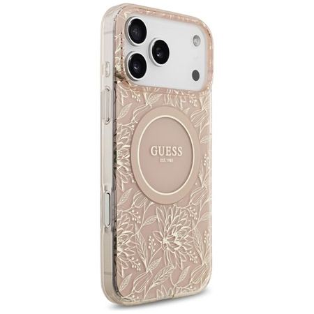 Guess IML Flowers Electro Pearl Strap MagSafe - Etui iPhone 17 Pro Max (różowy)