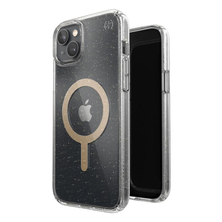 Speck Presidio Perfect-Clear with Glitter + MagSafe - Etui iPhone 15 Plus / 14 Plus z powłoką MICROBAN (Clear / Gold Glitter)