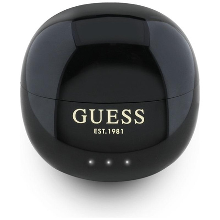 Guess Glossy Effect Egg Shape Printed Classic Logo - Słuchawki Bluetooth TWS + etui ładujące (czarny)