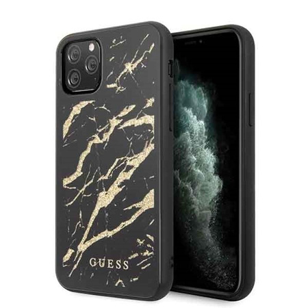 Guess Marble Glass Gold Glitter - Etui iPhone 11 Pro (czarny)