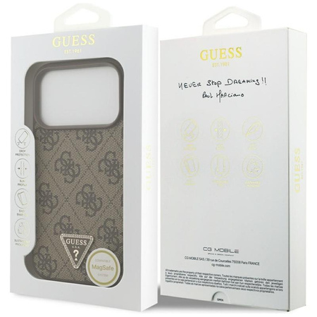 Guess Leather 4G Triangle Strass MagSafe - Etui iPhone 17 Pro (brązowy)