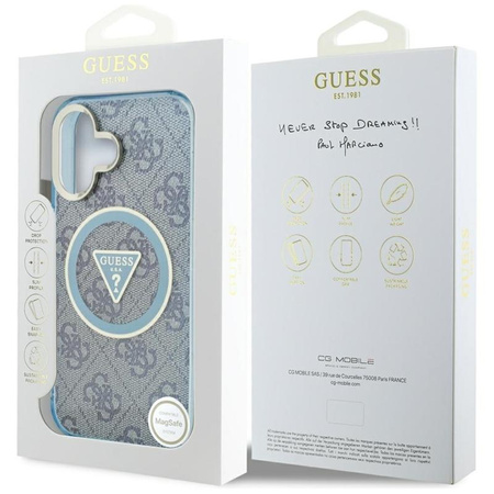 Guess IML Metal Glitter 4G Circle Triangle MagSafe - Etui do iPhone 16 (niebieski)