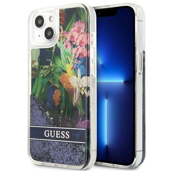 Guess Liquid Glitter Flower – Etui iPhone 13 (niebieski)
