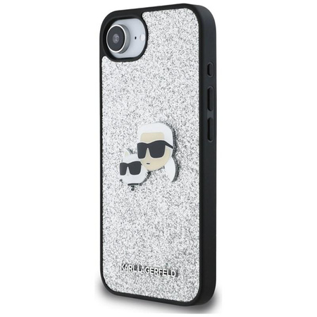 Karl Lagerfeld Fixed Glitter Karl & Choupette Heads Metal Pin - Etui do iPhone 16e (srebrny)