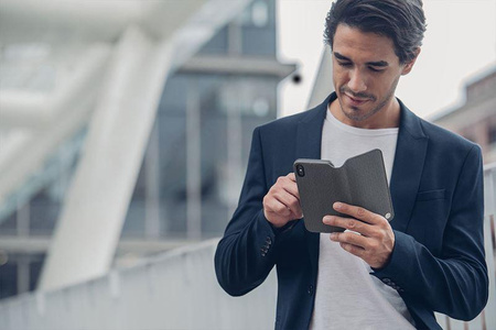 Moshi Overture - Etui iPhone Xs Max z kieszenią na karty + stand up (Herringbone Gray)